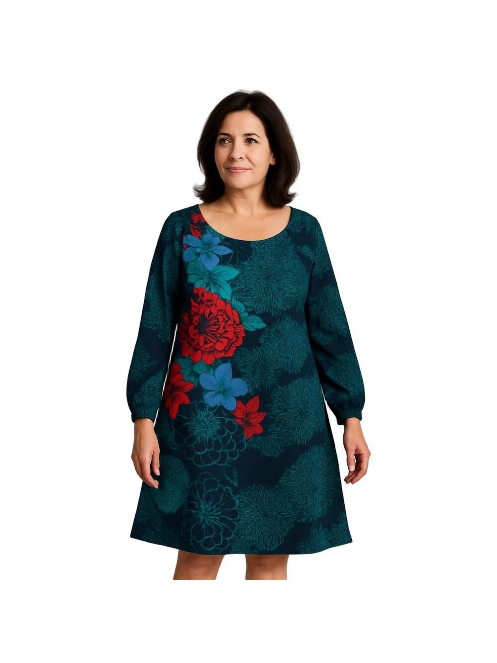 Buckhead Betties Long Sleeve Navy Floral A-Line Dress Sz Small